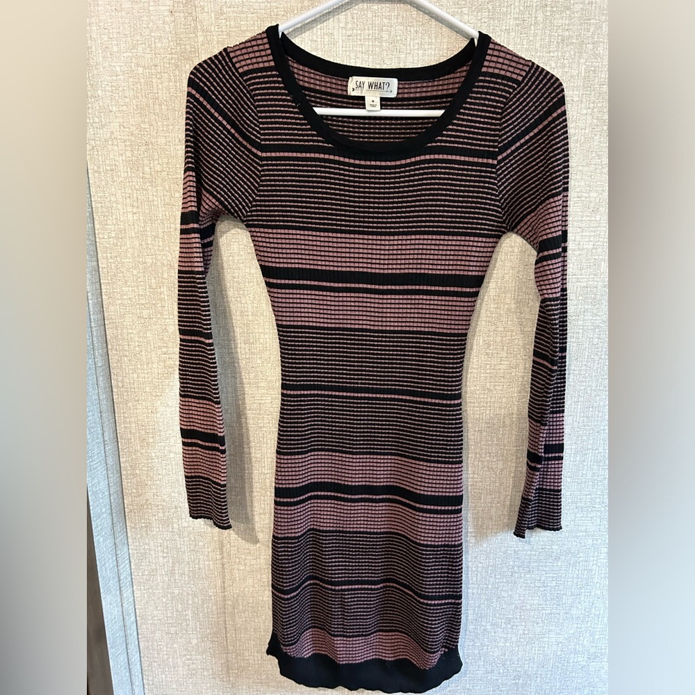Medium Long‎ Sleeve Purple and Black Striped Dress